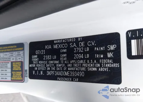 2021 Kia Forte Gt-Line из США, поврежденный, VIN 3KPF34AD0ME393490